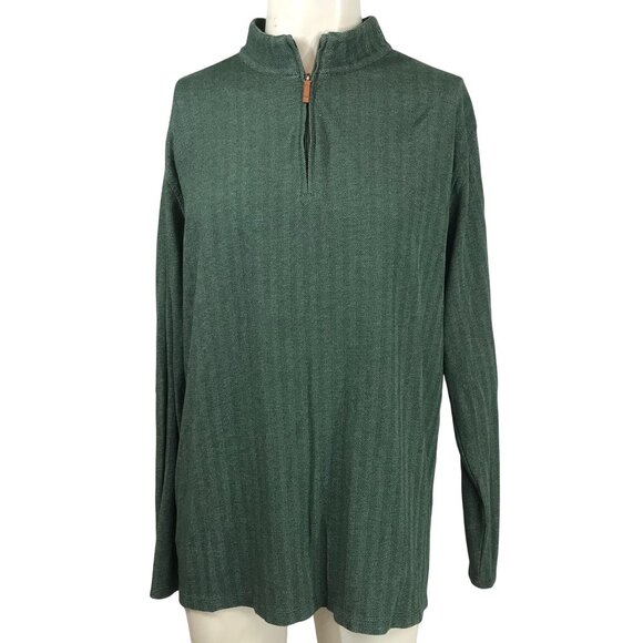 MIZZEN + MAIN - MEN'S XL -  GREEN LONG SLEEVE 1/4 ZIP COTTON BLEND PULL-OVER - Picture 1 of 9